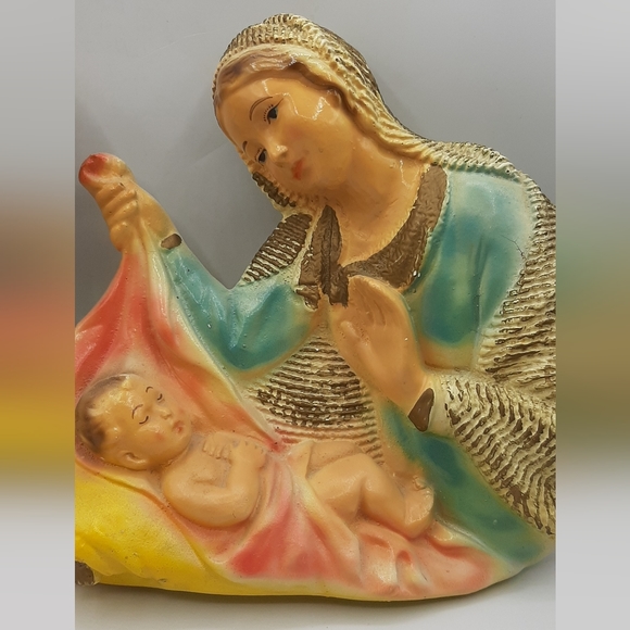 Vintage 1950's Italy Nativity Wall Plaque Mother Mary Baby Jesus & Joseph #267 - Picture 3 of 5